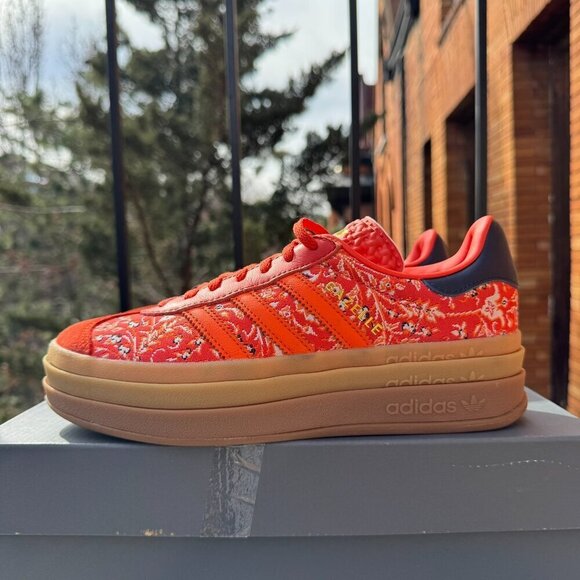 New Adidas Gazelle Bold Platform Sneakers Floral Paisley Red Print Gum Womens 7 - Picture 11 of 14